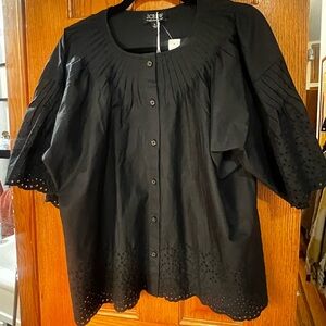 J. Crew Black Joliet Eyelet Top NWT XL